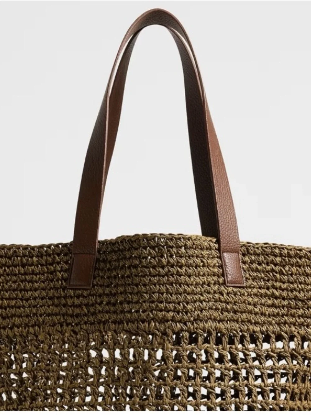 Banana Republic Olive Woven Tote with Brown Straps